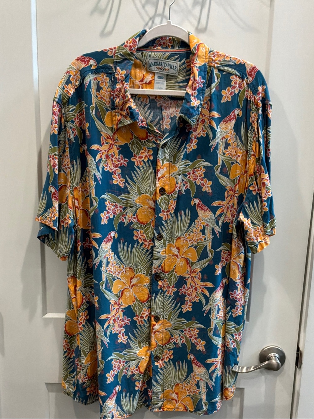 Margaritaville XXL Rayon Teal Short-Sleeve Tropical Floral Button-Up Shirt